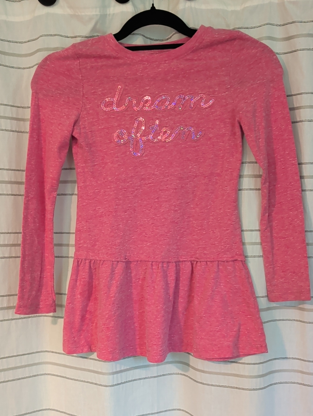 Falls Creek Pink Long-Sleeve Peplum Top with Sparkle Script